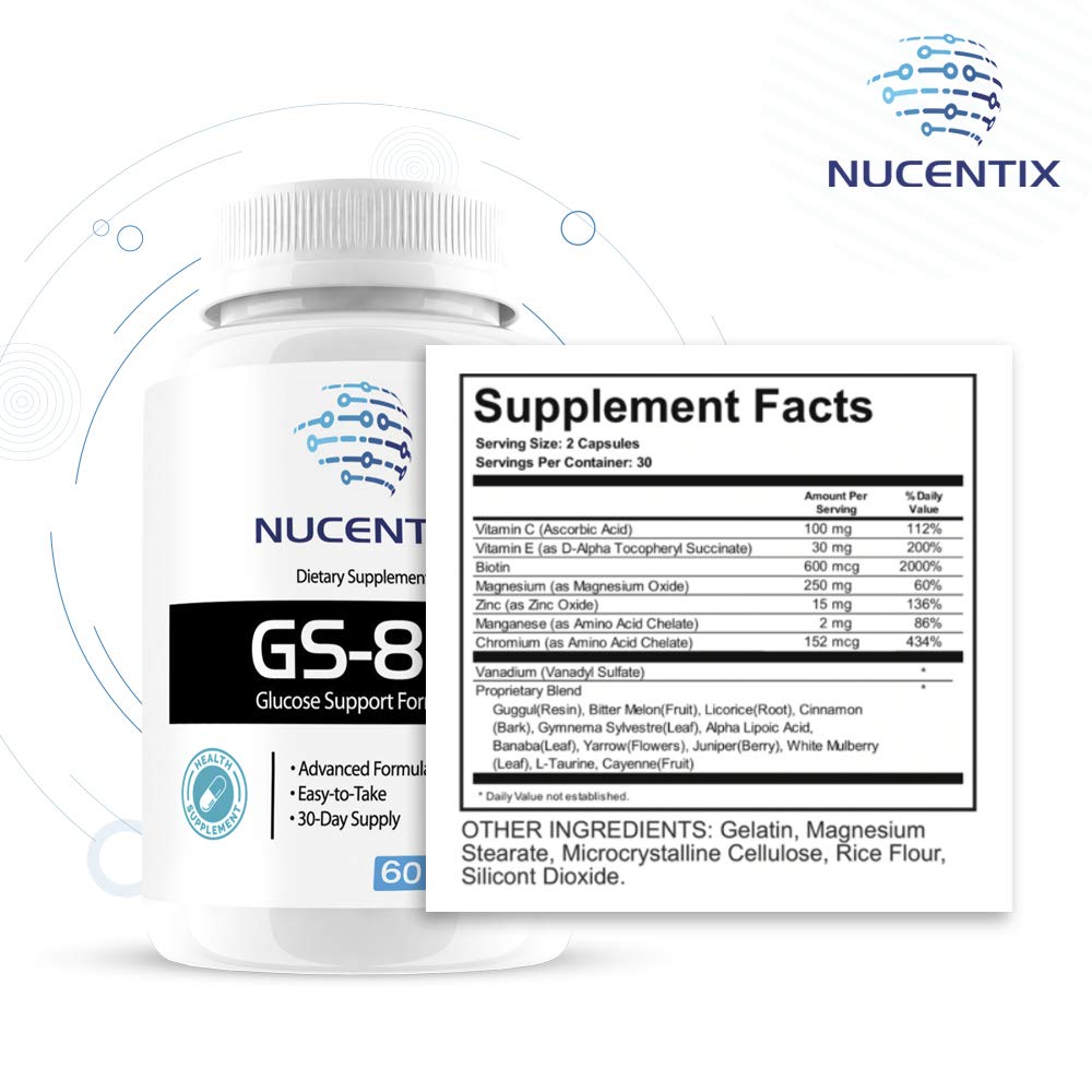Nucentix GS-85 bottle side hints at daily wellness routine.