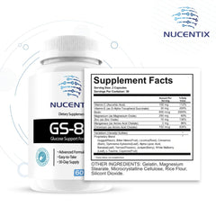 Nucentix GS-85 bottle side hints at daily wellness routine.