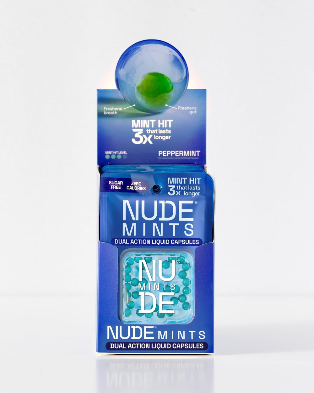 NUDE MINTS compact packaging shown for adults on the go.