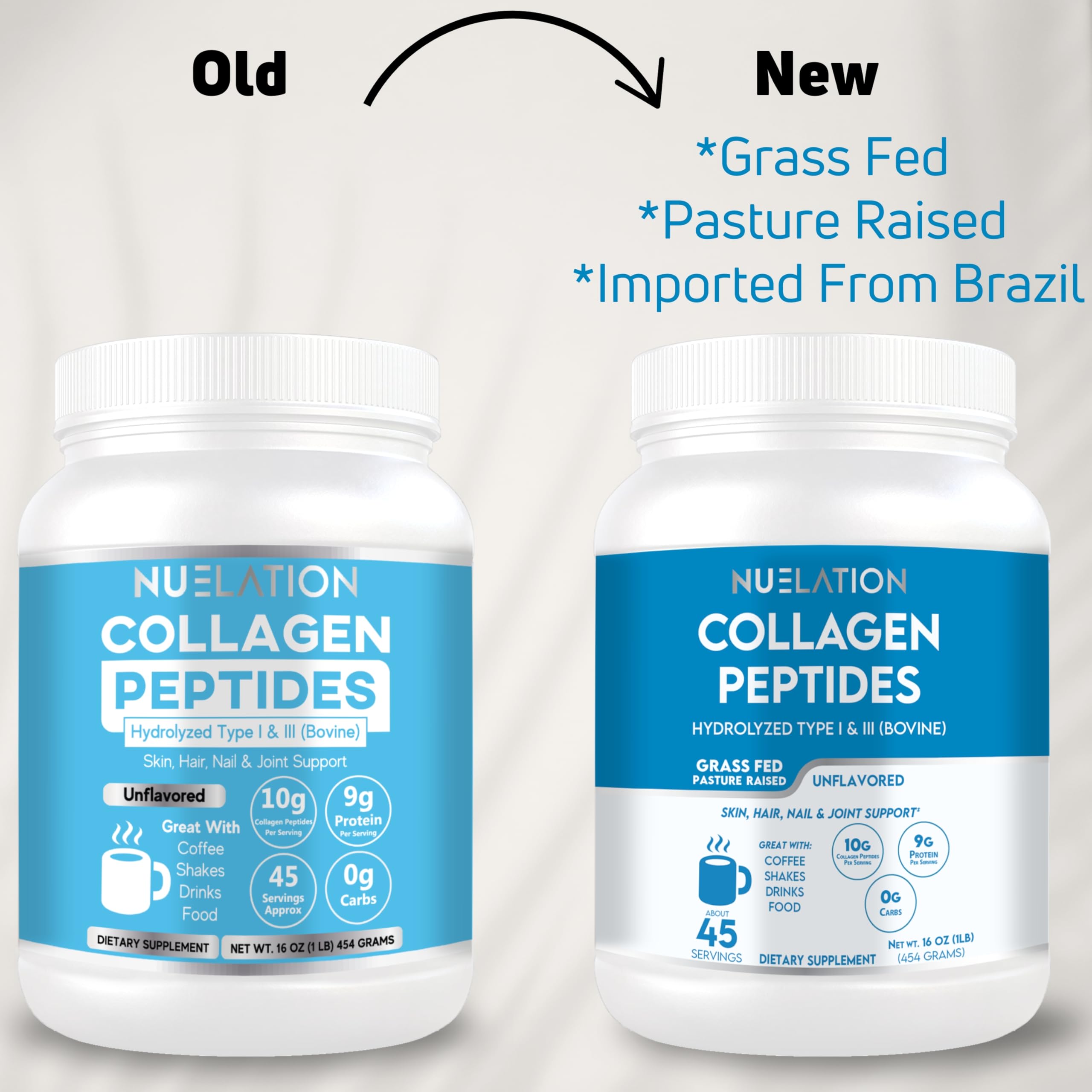 NUELATION collagen powder swirled into coffee for effortless daily collagen boost.