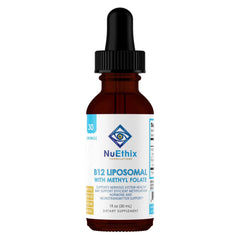 NuEthix B12 Liposomal bottle highlighting energy support potential.
