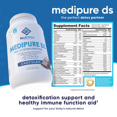 NuEthix Medipure DS serving scoop with chocolate formula for bedtime use