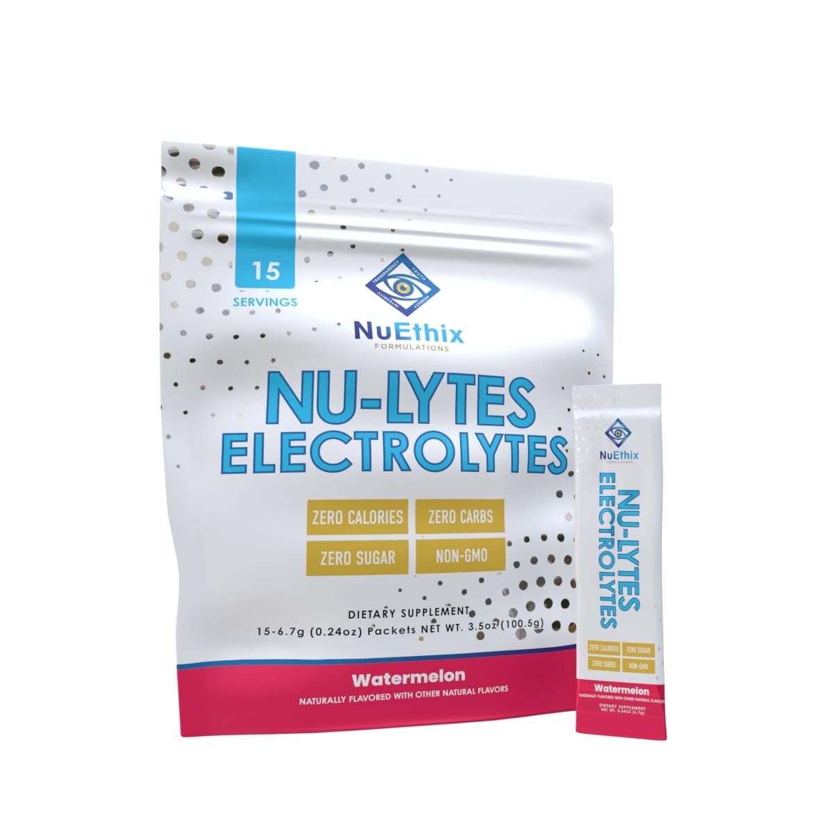 NuEthix NU-LYTES Watermelon packet close-up showing the label