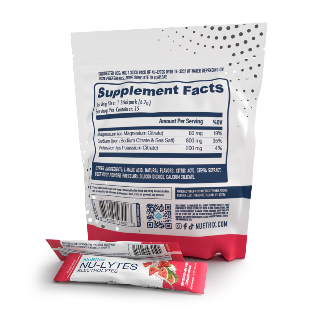 NuEthix NU-LYTES Watermelon travel pack in a bag for travel hydration
