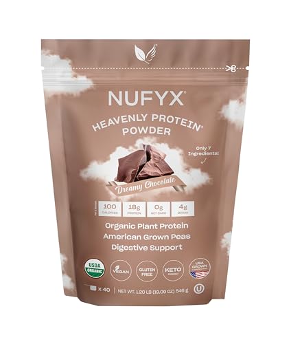 NUFYX Heavenly Protein Dreamy Chocolate tub – plant-based daily energy source.