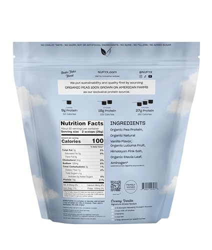 NUFYX Heavenly Protein Powder scoop beside vanilla shake, showcasing smooth texture and digestion-friendly blend