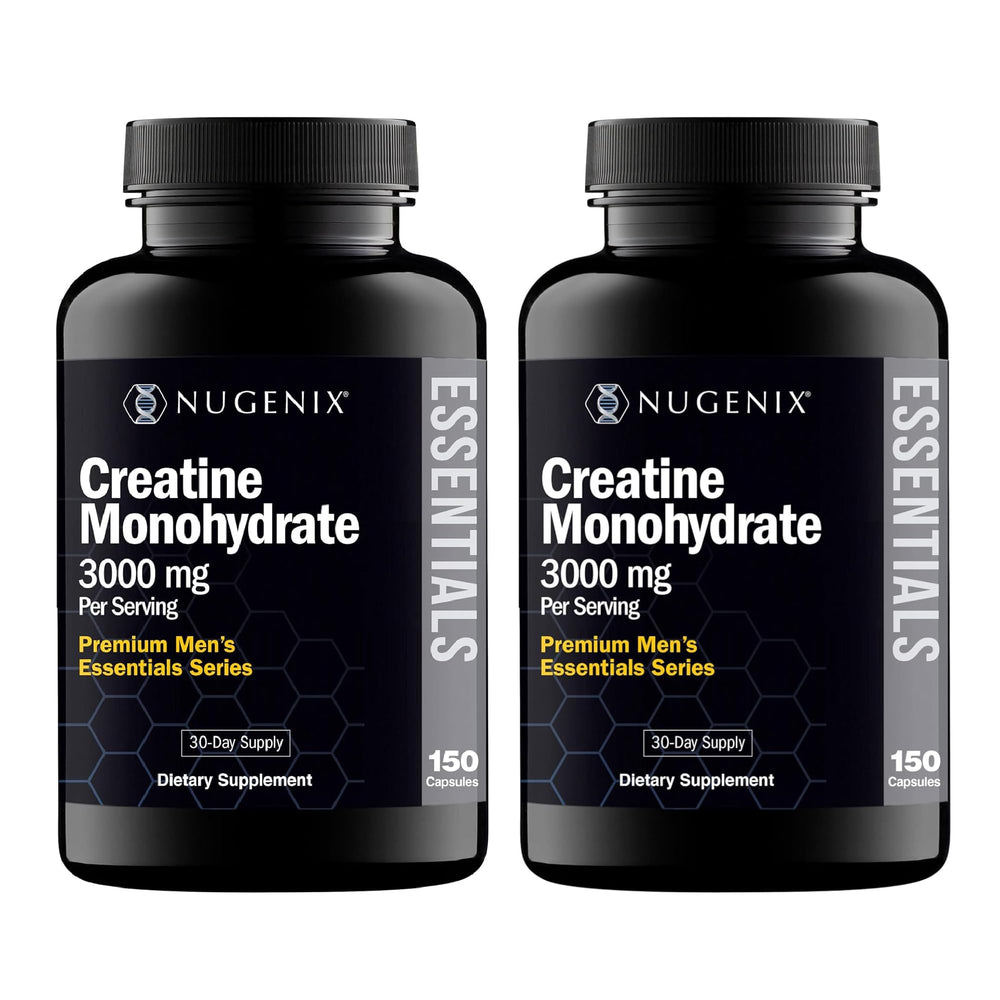Nugenix Essentials Creatine Monohydrate pills bottle ready for workouts and daily training.