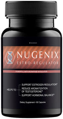 Nugenix Estro-Regulator bottle pouring for easy daily estrogen support