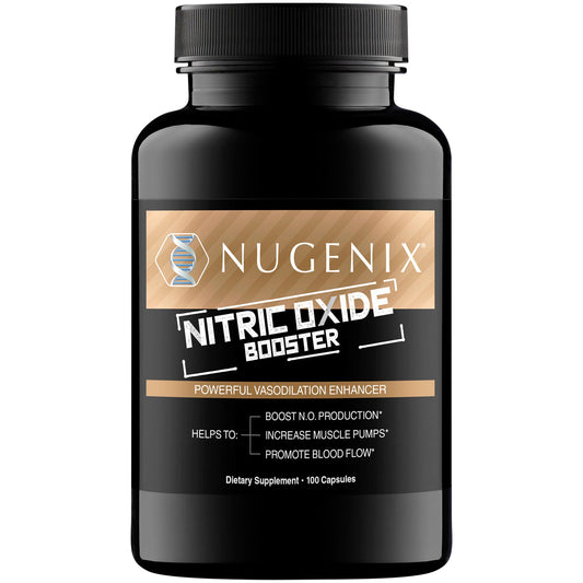 Nugenix Nitric Oxide Booster bottle for easy daily use.