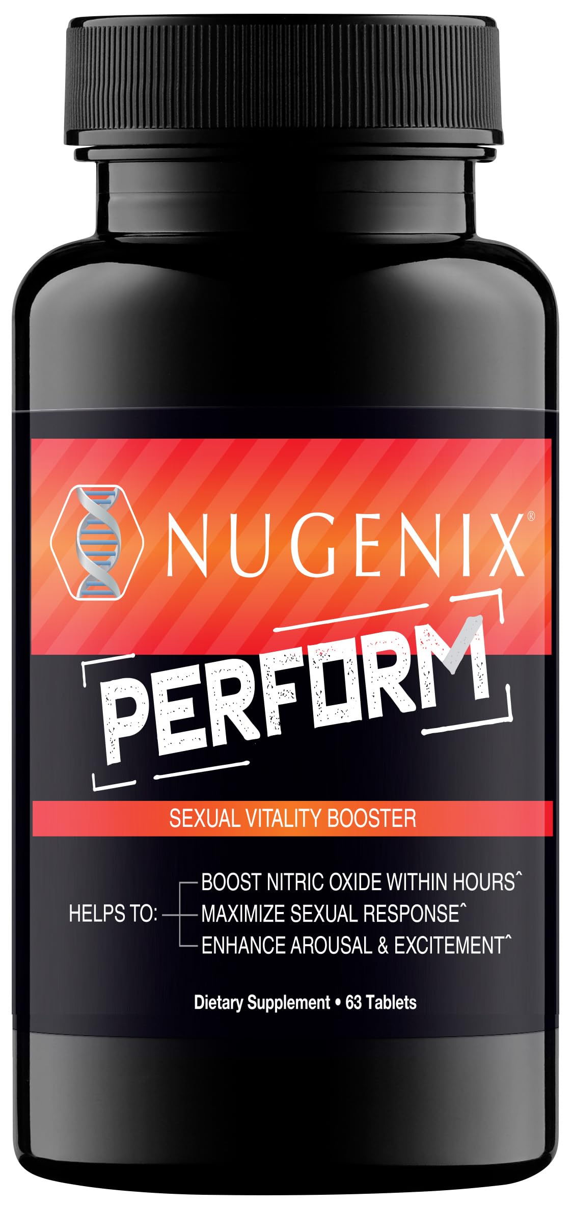 Nugenix Perform bottle front highlighting nitric oxide support for vitality