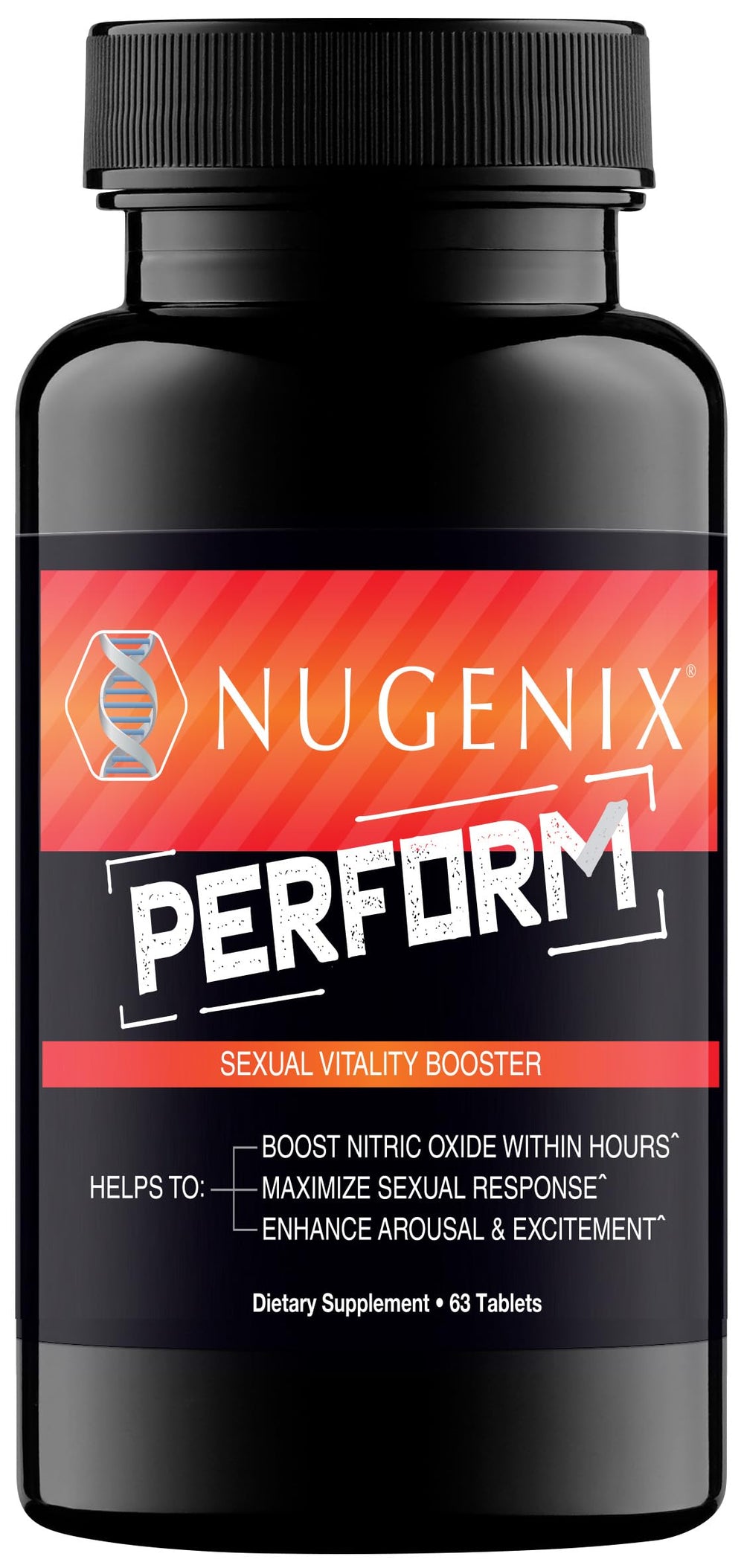 Nugenix Perform bottle front highlighting nitric oxide support for vitality