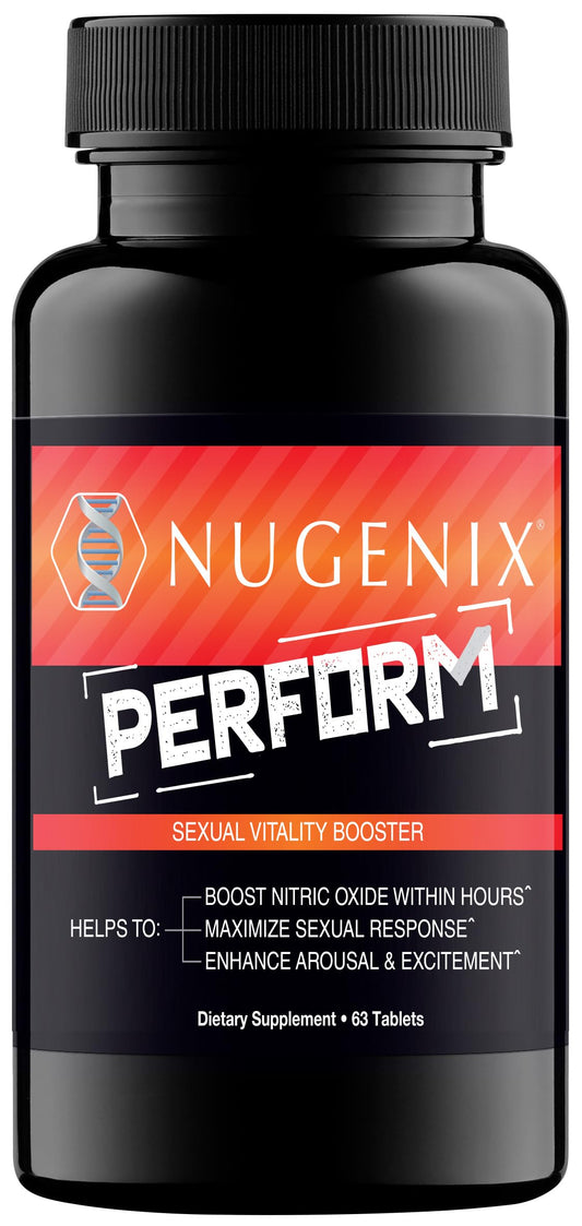 Nugenix Perform bottle front highlighting nitric oxide support for vitality