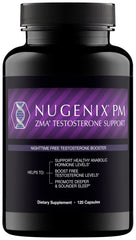 Nugenix PM ZMA bottle at night promotes restful sleep and recovery