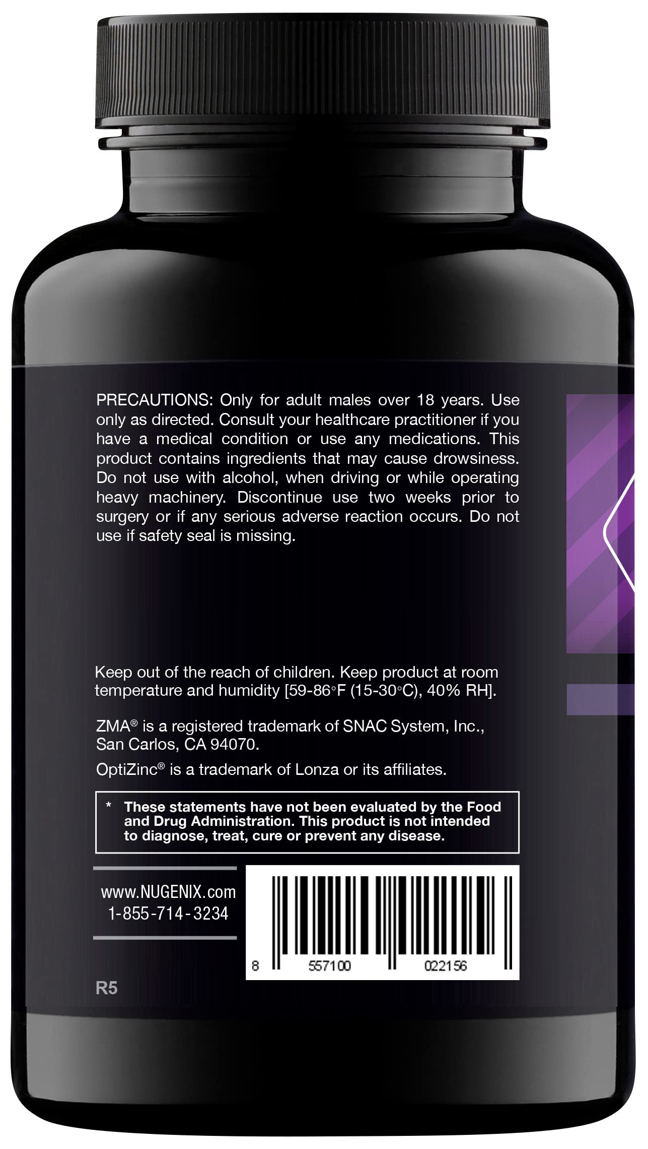 Nugenix PM ZMA ingredients label highlights zinc and magnesium for wellness
