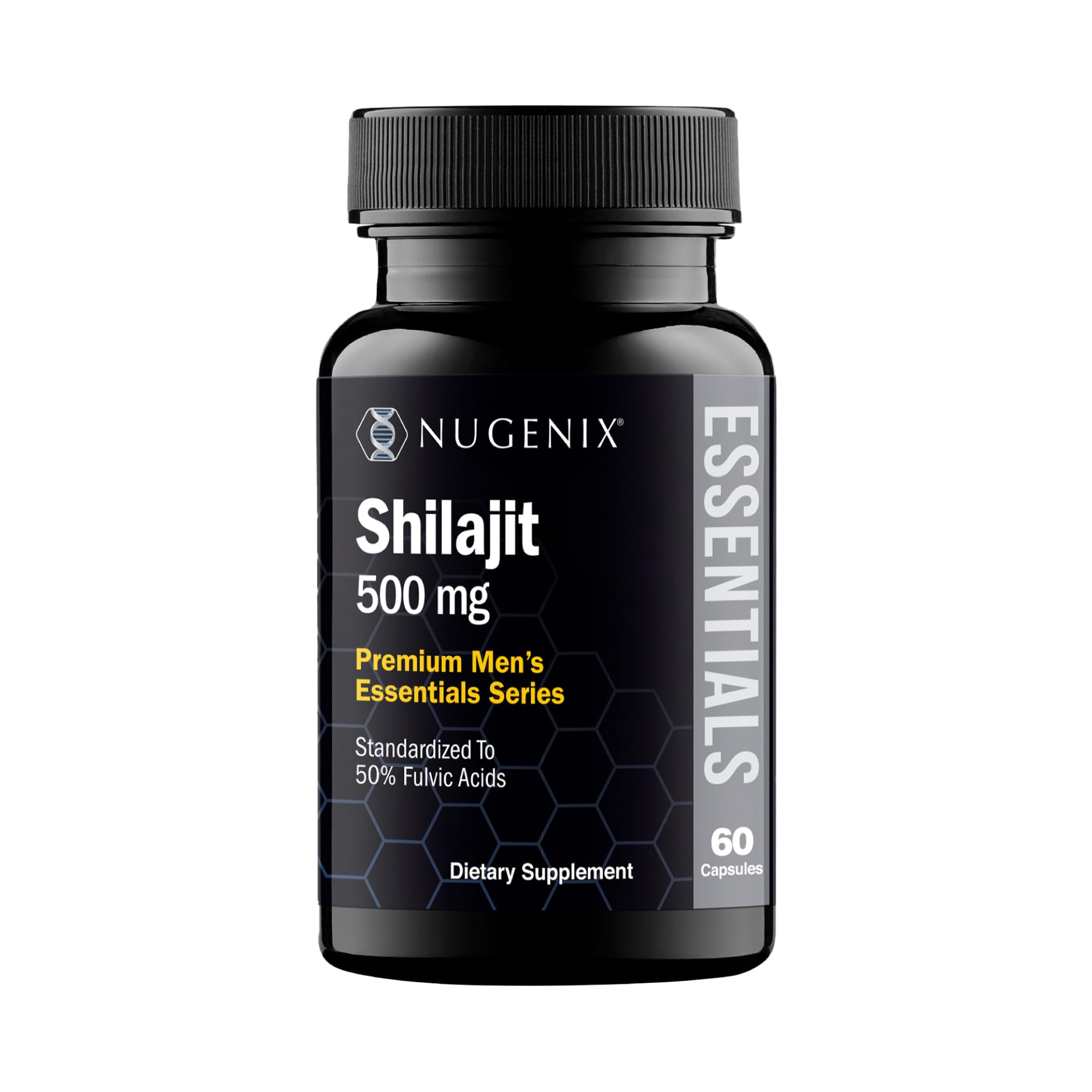 Nugenix Shilajit capsules bottle for daily vitality and focus.