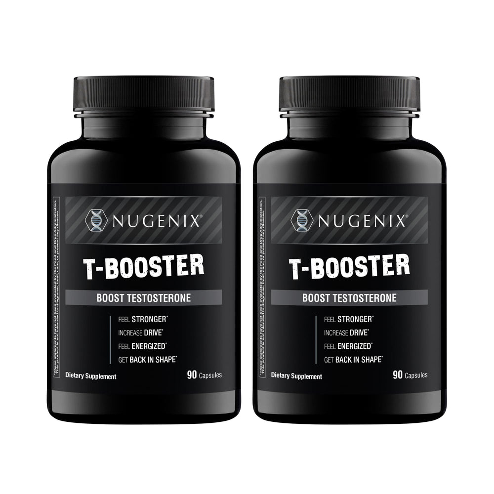 Nugenix T Booster bottle front view highlighting branding for daily performance support.