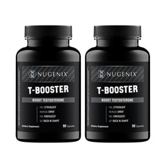 Nugenix T Booster bottle front view highlighting branding for daily performance support.
