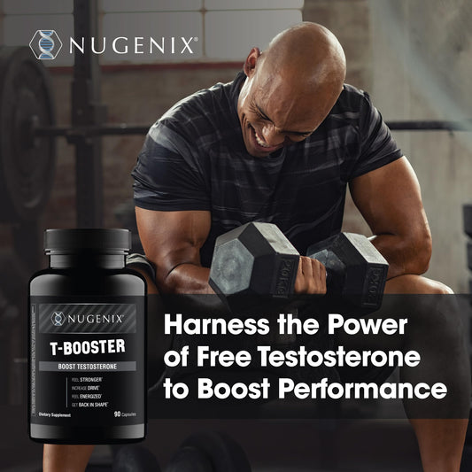Nugenix T Booster with gym gear suggesting enhanced workouts