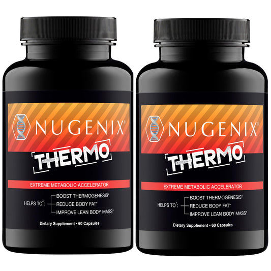 Nugenix Thermo packaging front, highlighting a convenient once-daily fat-burning formula.