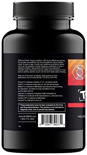 Nugenix Thermo-X bottle back lists directions and safe daytime use.