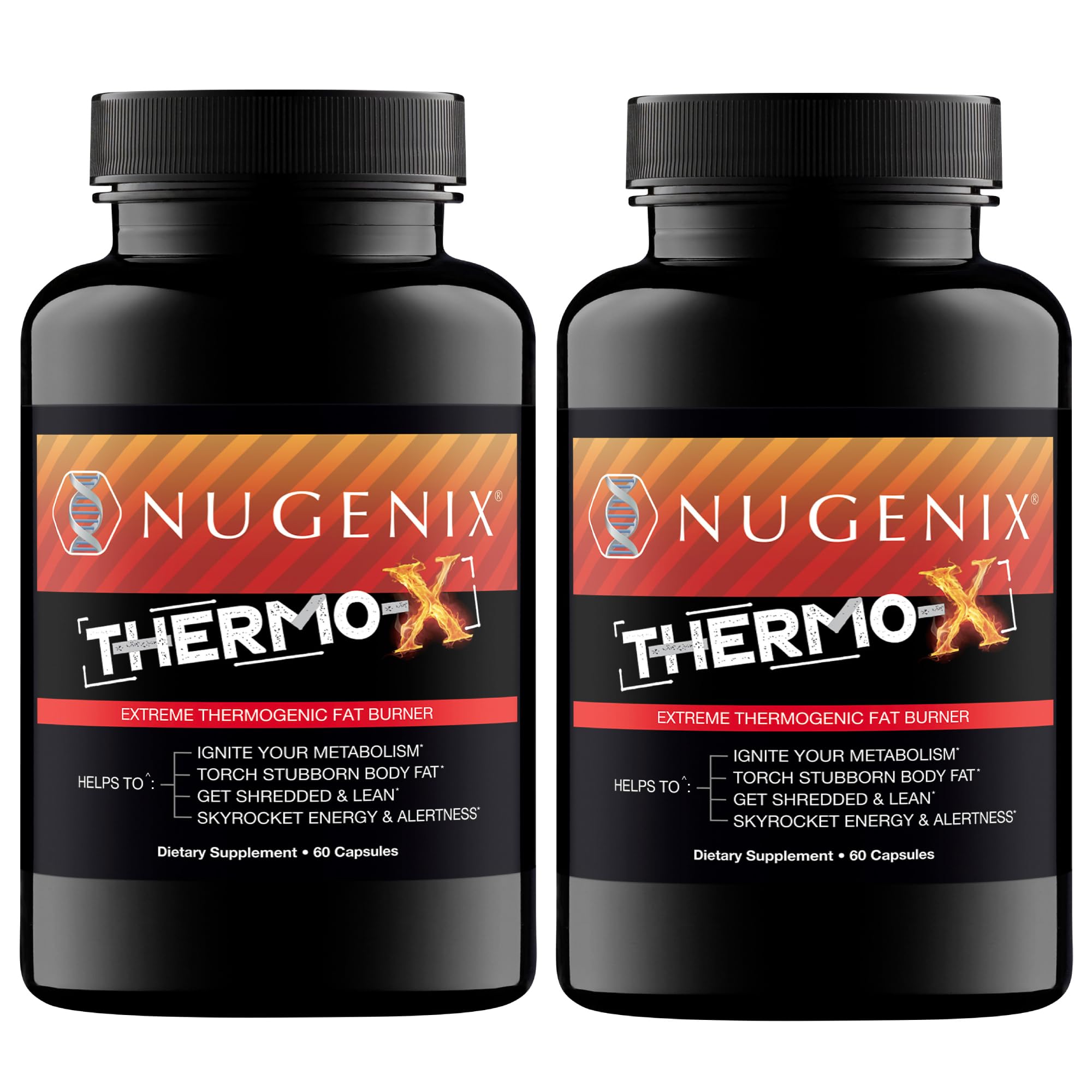 Nugenix Thermo-X bottle front showing premium formula for energy and fat support