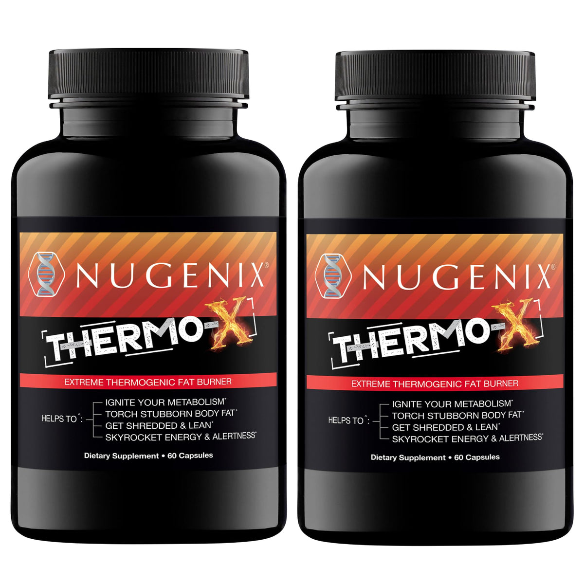 Nugenix Thermo-X bottle front showing premium formula for energy and fat support