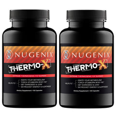 Nugenix Thermo-X bottle front showing premium formula for energy and fat support