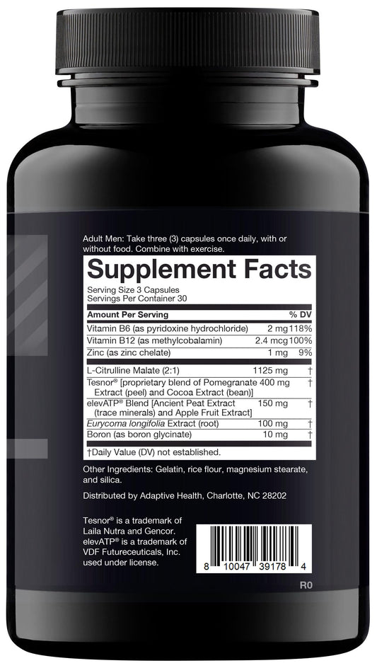 Nugenix Total-T bottle back label, with dosage guidance for consistent use.