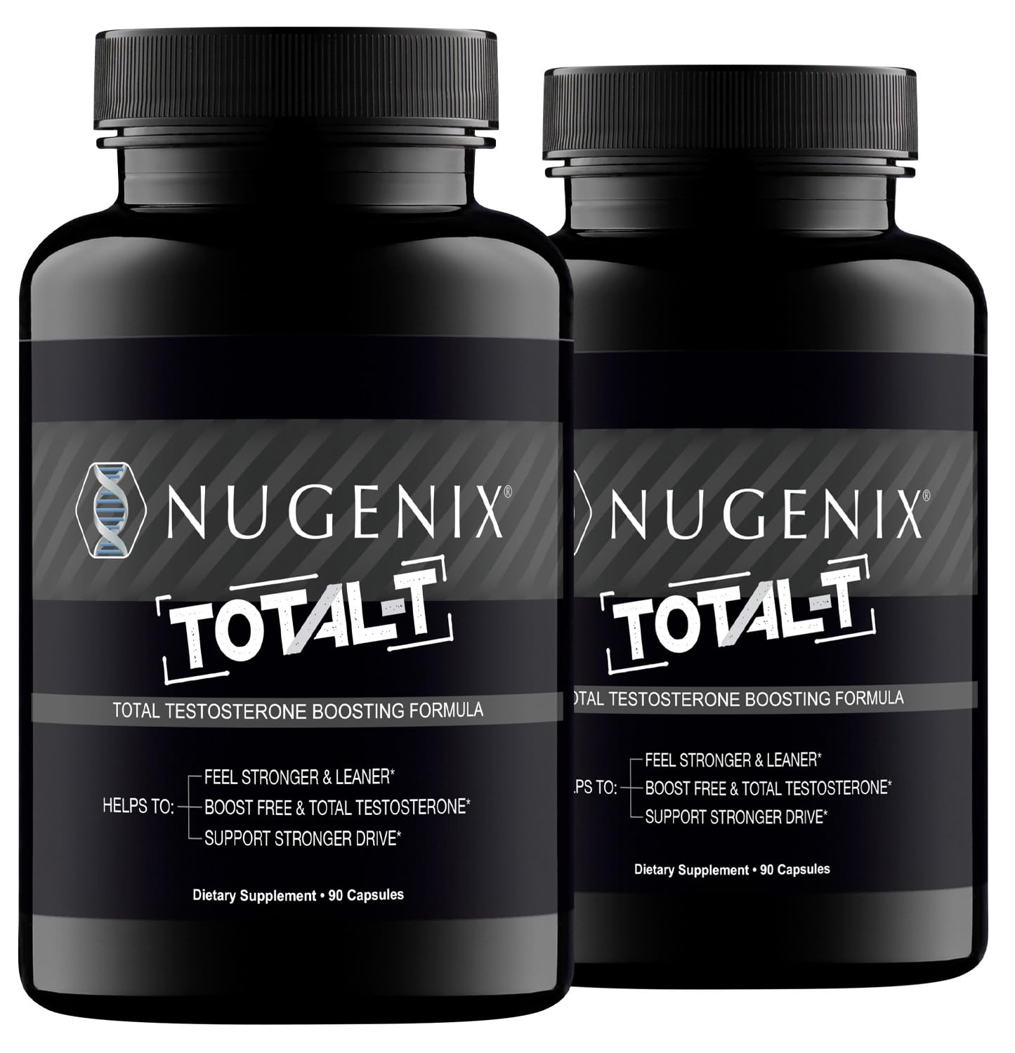 Nugenix Total-T bottle front view, ideal for daily energy and focus support.