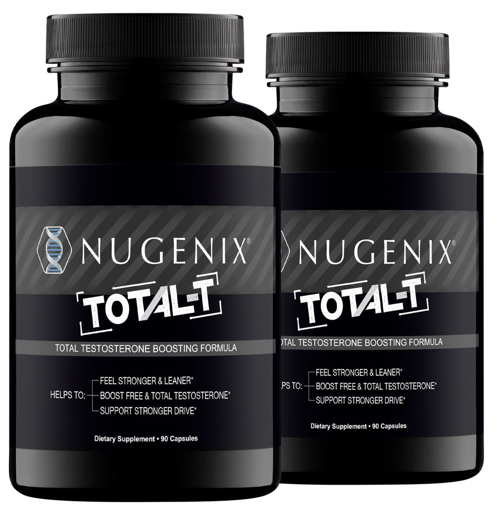 Nugenix Total-T bottle front view, ideal for daily energy and focus support.