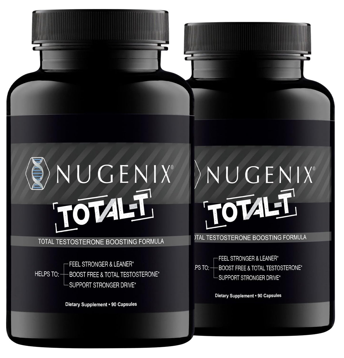Nugenix Total-T bottle front view, ideal for daily energy and focus support.