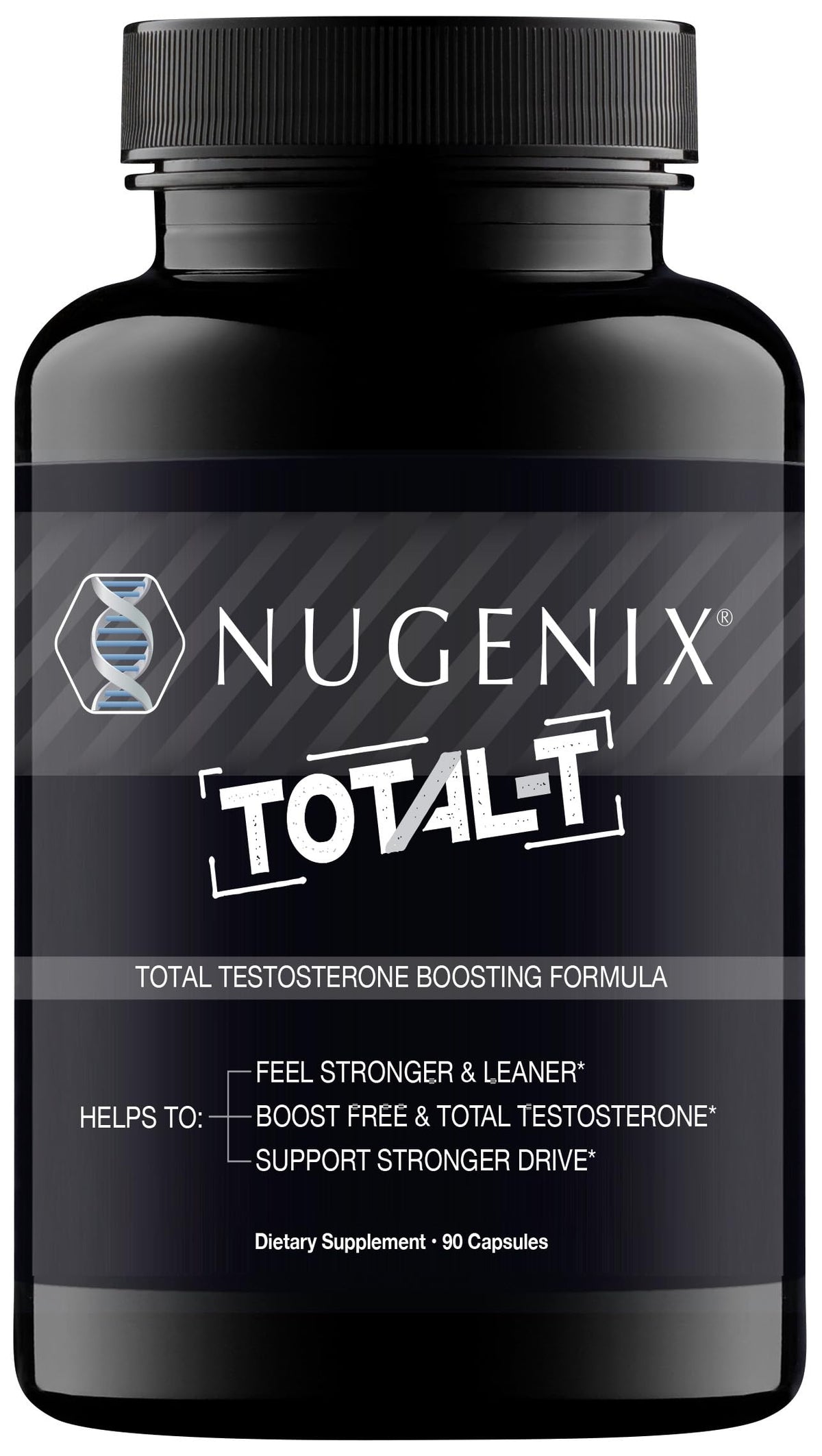 Nugenix Total-T bottle front view for daily use.