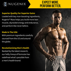 Nugenix Total-T Maxx packaging highlighting premium quality and clear info.