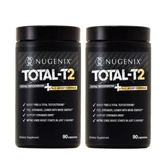 Nugenix Total-T2 bottle front showing branding and testosterone support visuals