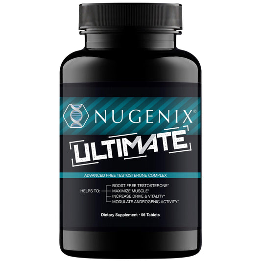 Nugenix Ultimate bottle close-up highlighting premium formula for men