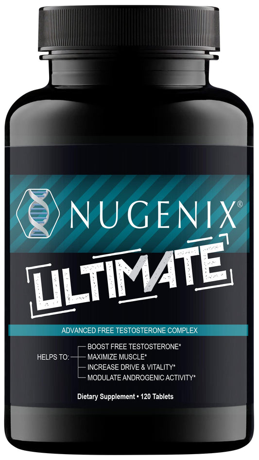 Nugenix Ultimate bottle front view emphasizing daily performance support.