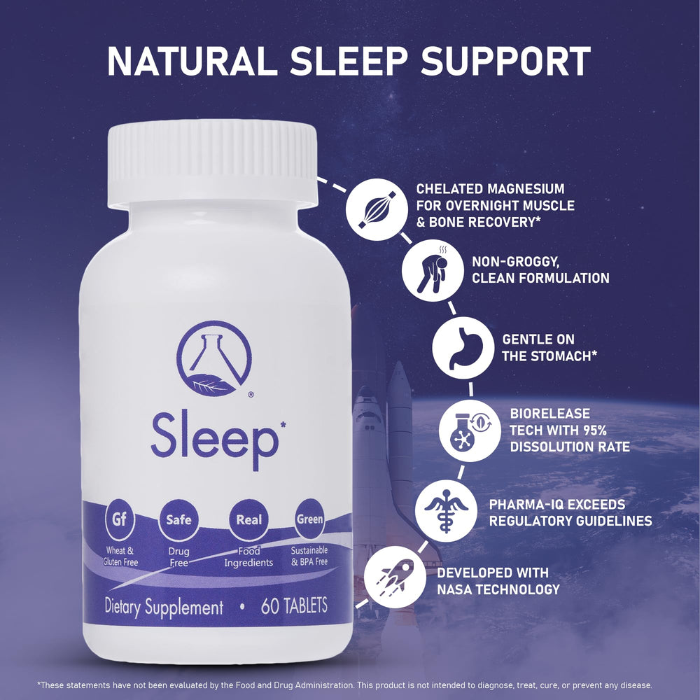 Nugevity Sleeping Aid label closeup featuring melatonin and magnesium for recovery.