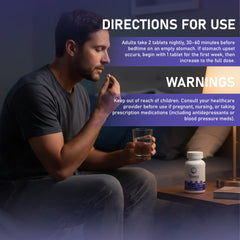 Nugevity Sleeping Aid night-use scene with a glass of water.