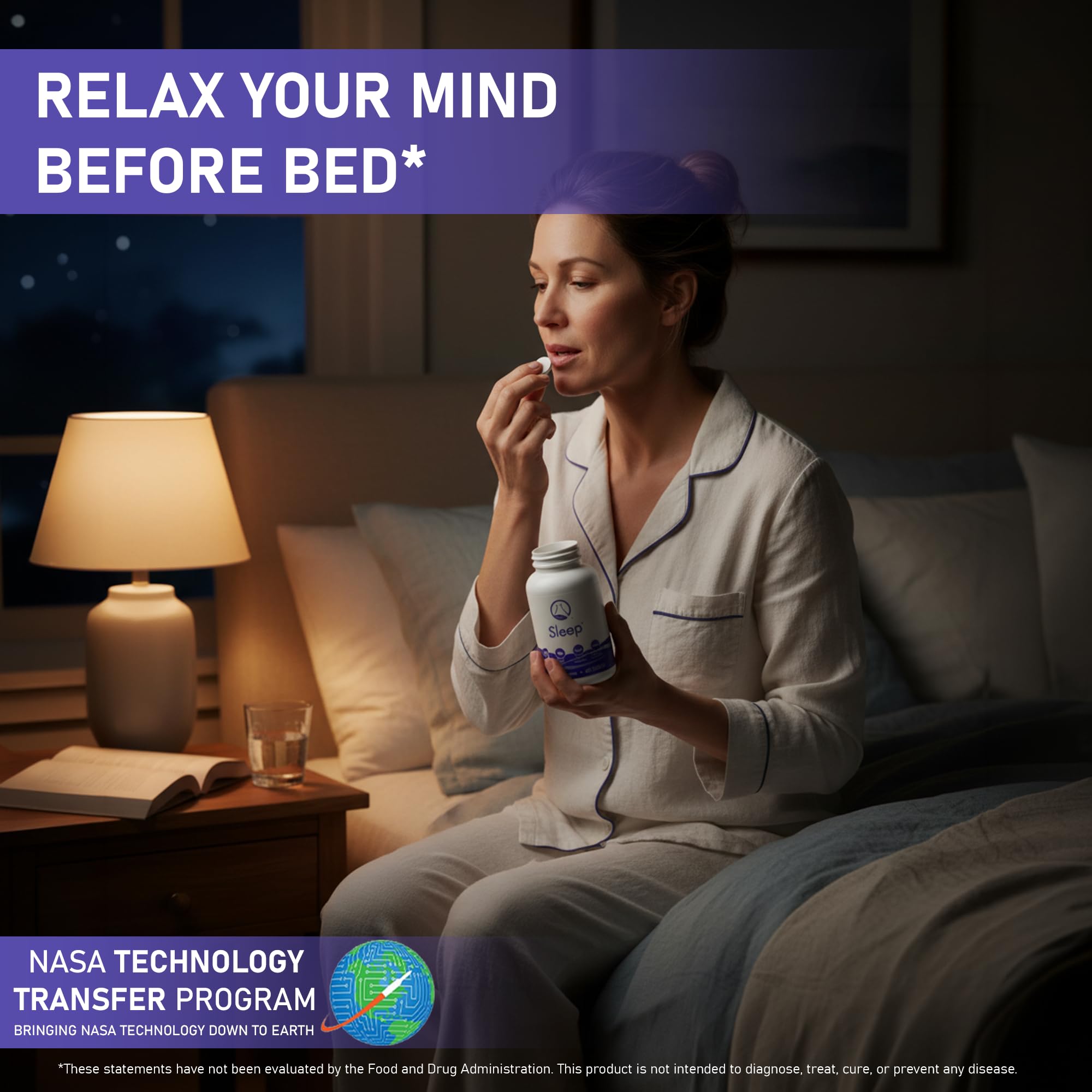 Nugevity Sleeping Aid packaging with NASA technology reference icon.