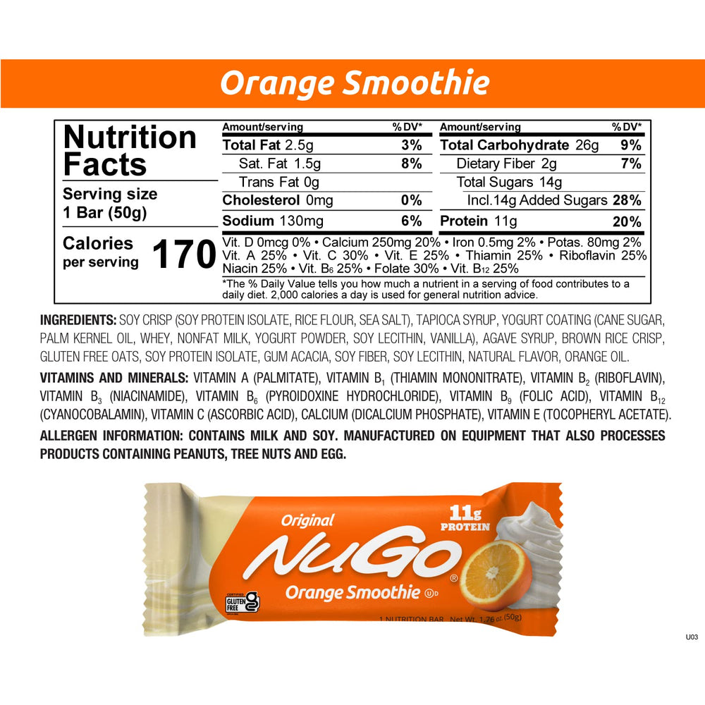 Grab-and-go NuGo bars, a quick protein-rich snack option.