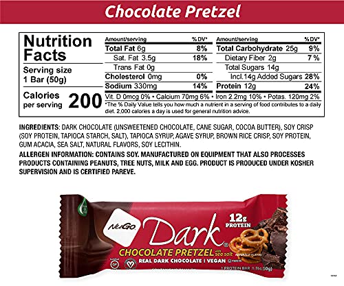 NuGo Dark Bars vegan and gluten-free icons indicate dietary options.