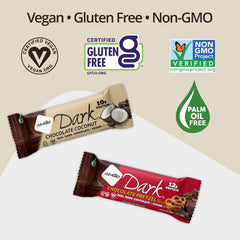 NuGo Dark Chocolate Chocolate Chip bar close-up highlighting cocoa coating