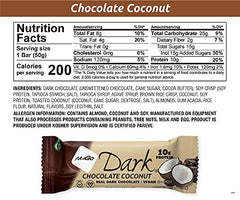 NuGo Dark Chocolate Coconut bar on the go; convenient protein boost.