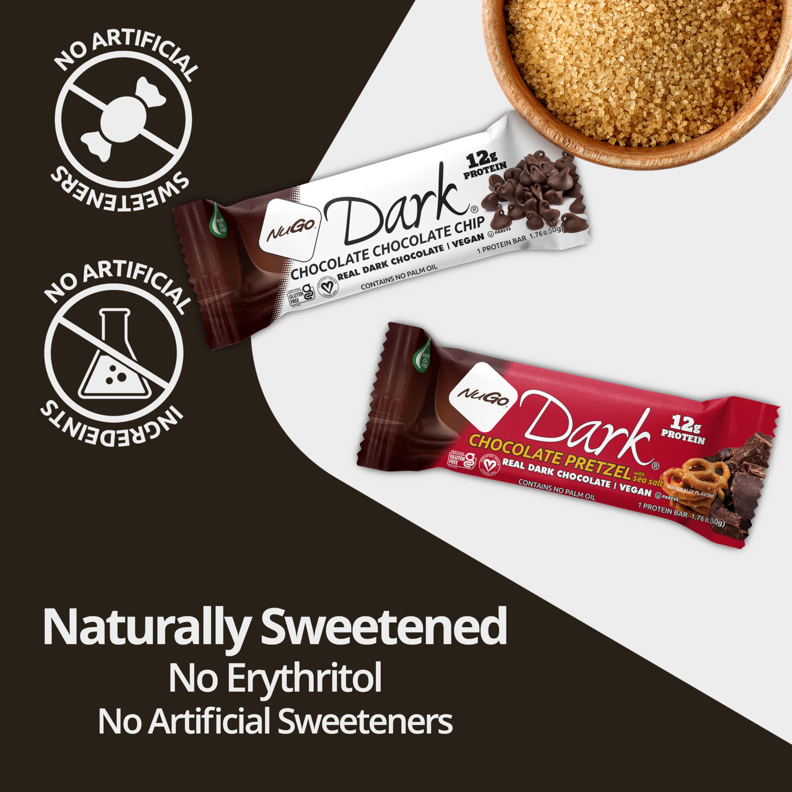 NuGo Dark gluten-free certification badge on pack