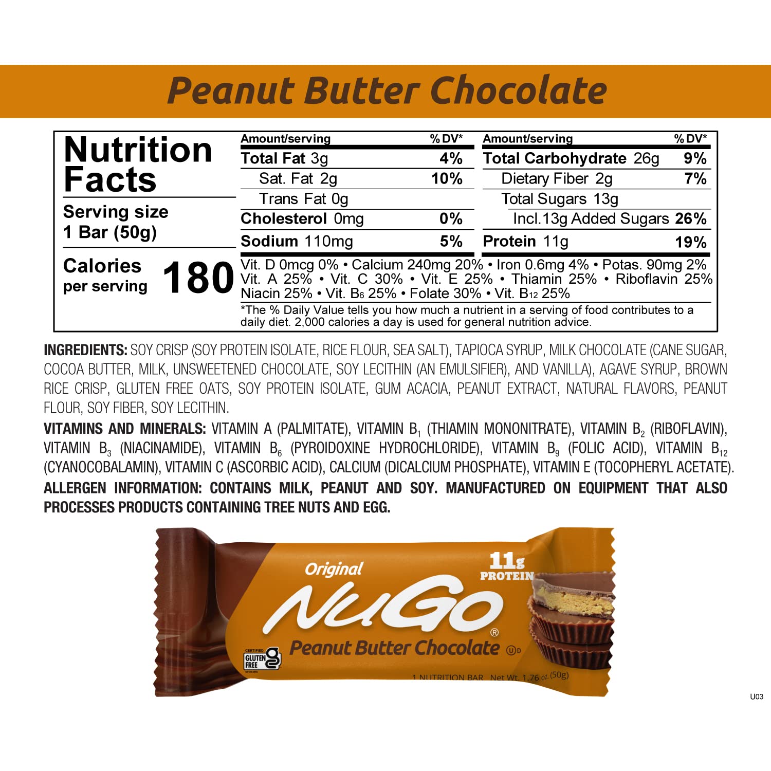 NuGo Original gluten-free bar in lunchbox ready snack.