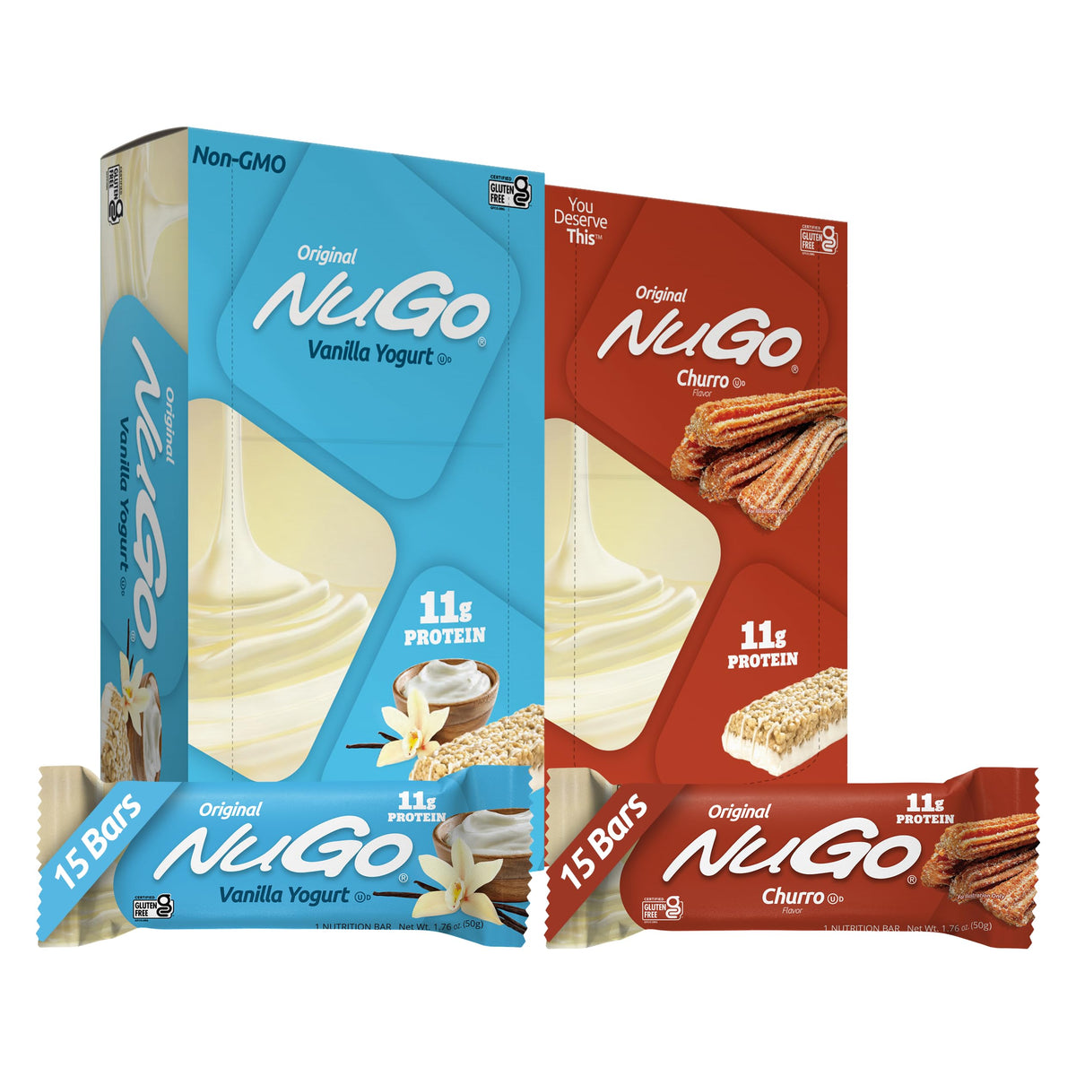 NuGo Original Vanilla Yogurt bar packaging, convenient lunchbox snack.