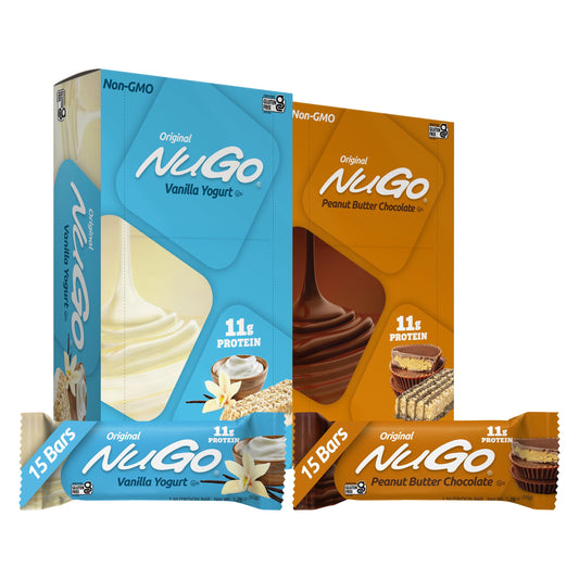 NuGo Original Vanilla Yogurt bar bite with creamy coating and protein to fuel busy mornings.
