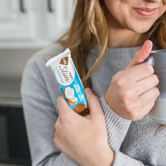Nutrition panel close-up of NuGo Slim bar showing protein and sugar