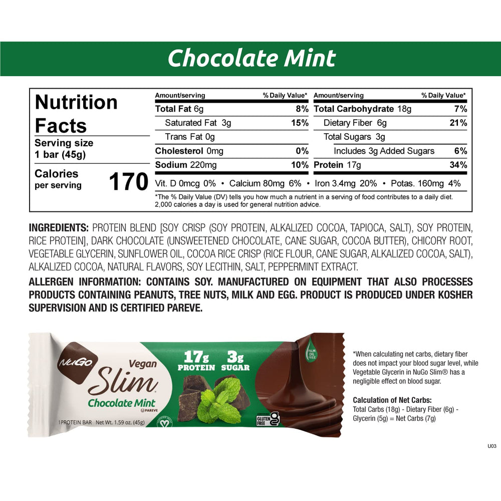 NuGo Slim box packaging—24 bars for on-the-go snacking.
