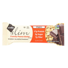 NuGo Slim Crunchy Peanut Butter bar ready for a quick protein snack.